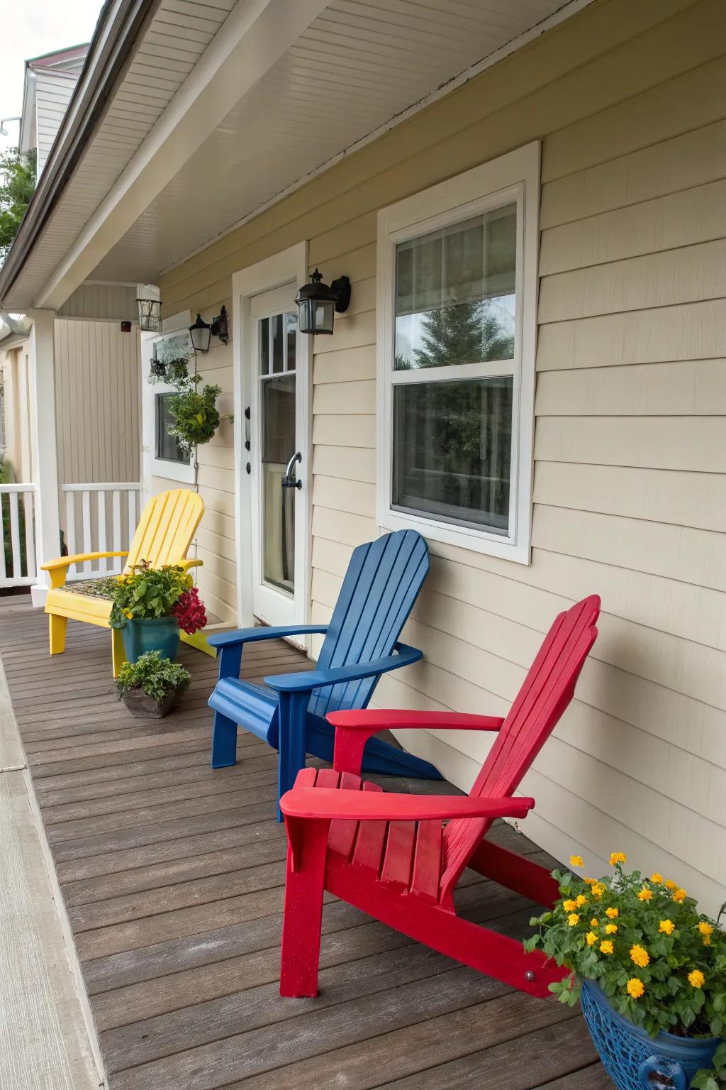 Colorful chairs bring vibrancy to your porch.