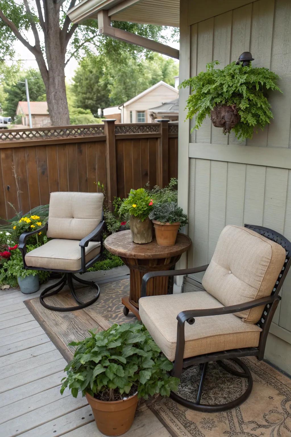 Swivel chairs for a dynamic seating option.