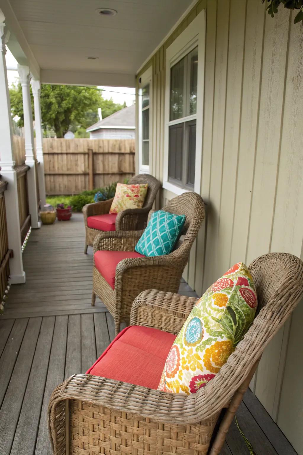 Wicker armchairs bring style and comfort.