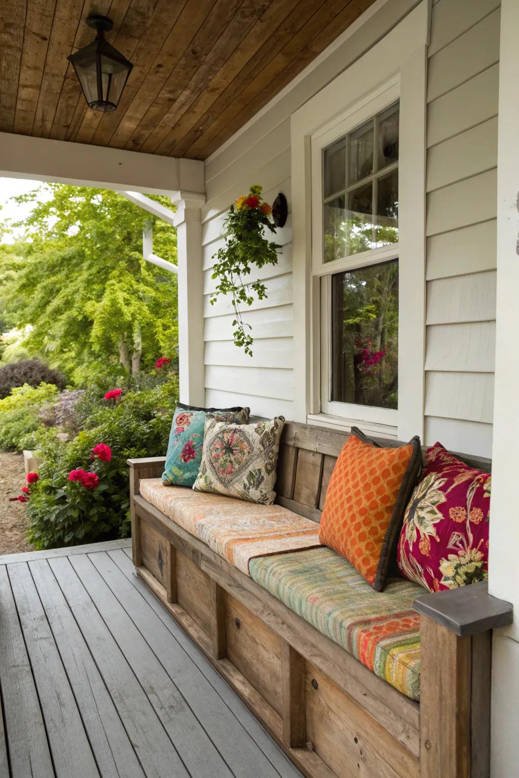 Built-in bench adds custom charm.