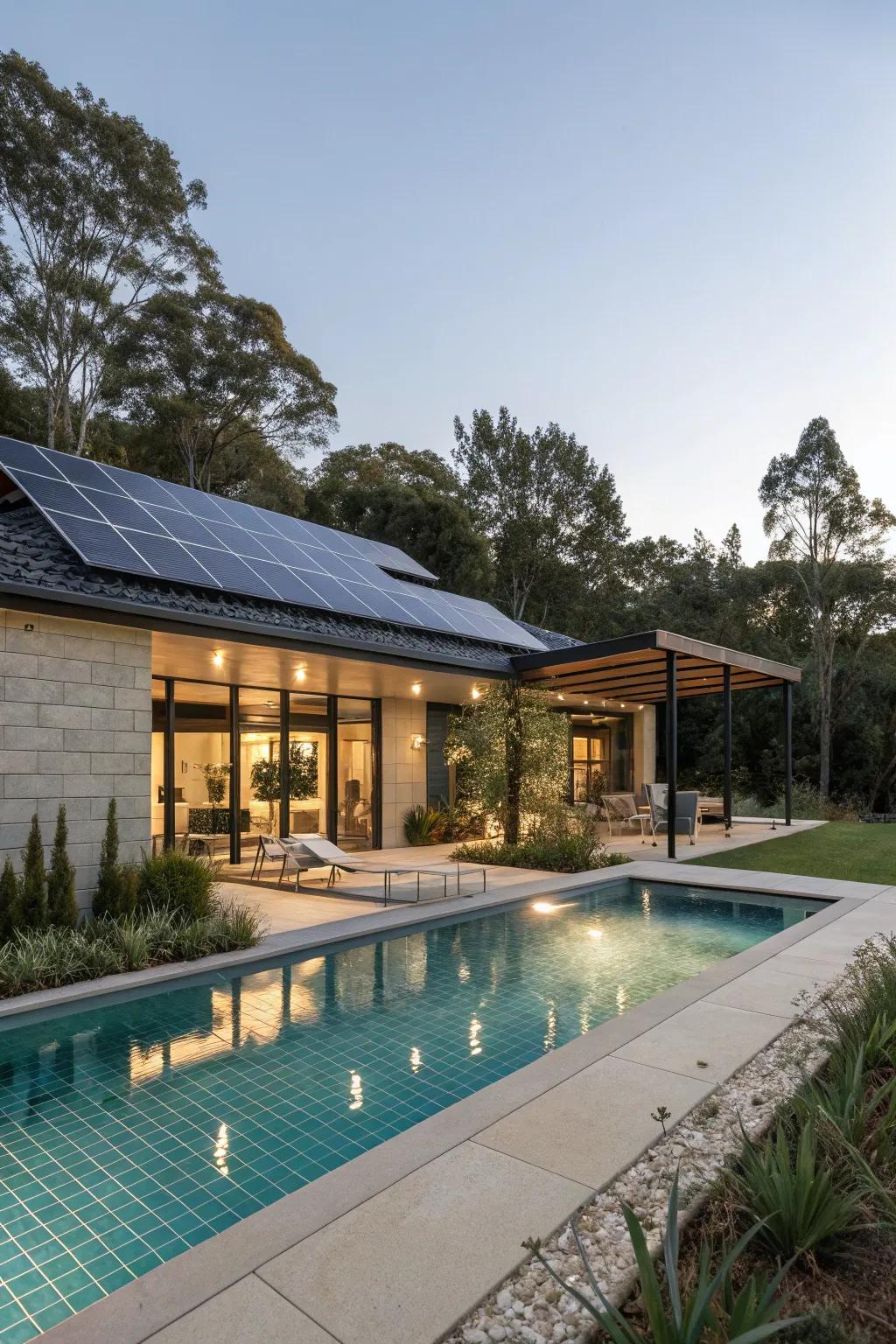 A pool featuring sustainable technologies for an eco-friendly approach.