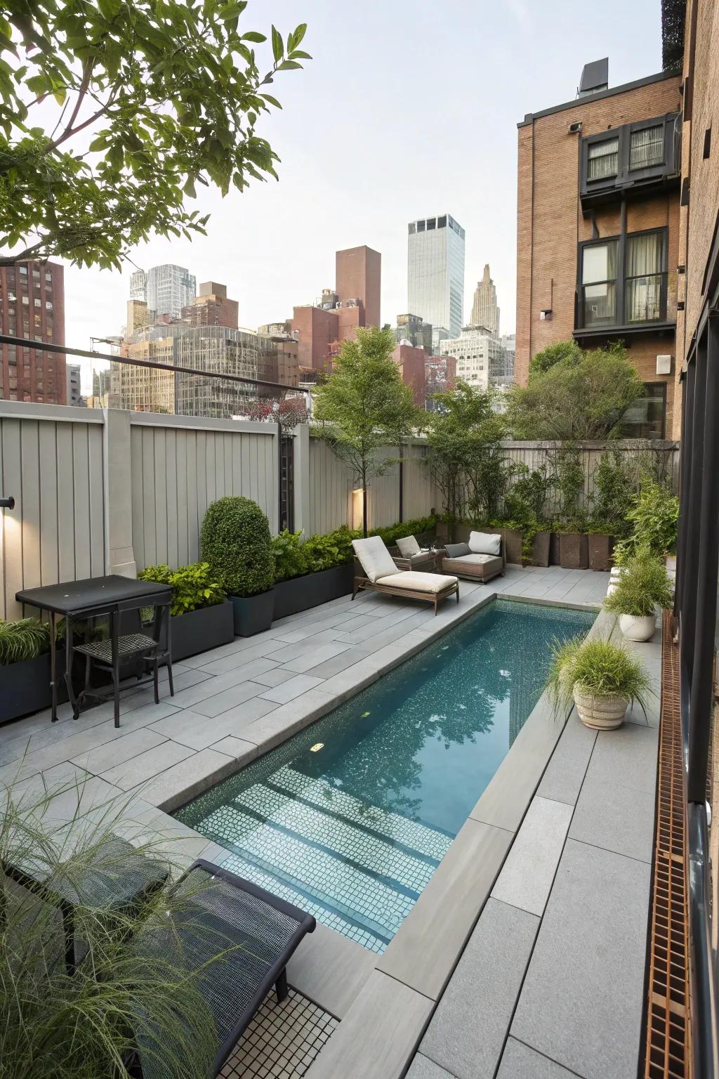 A small yet stylish pool design that makes the most of limited space.