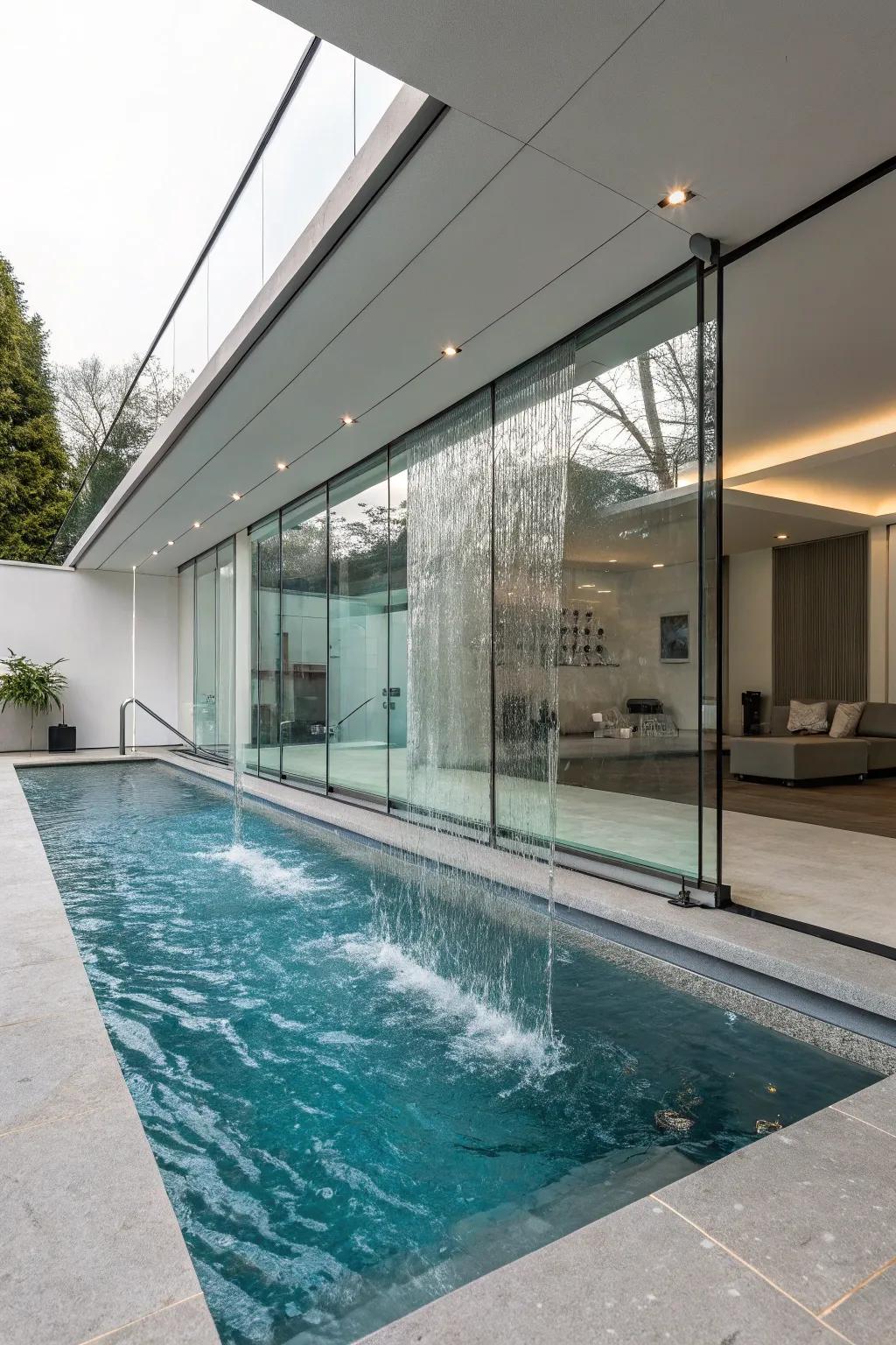 A pool with a glass wall, offering a unique perspective.