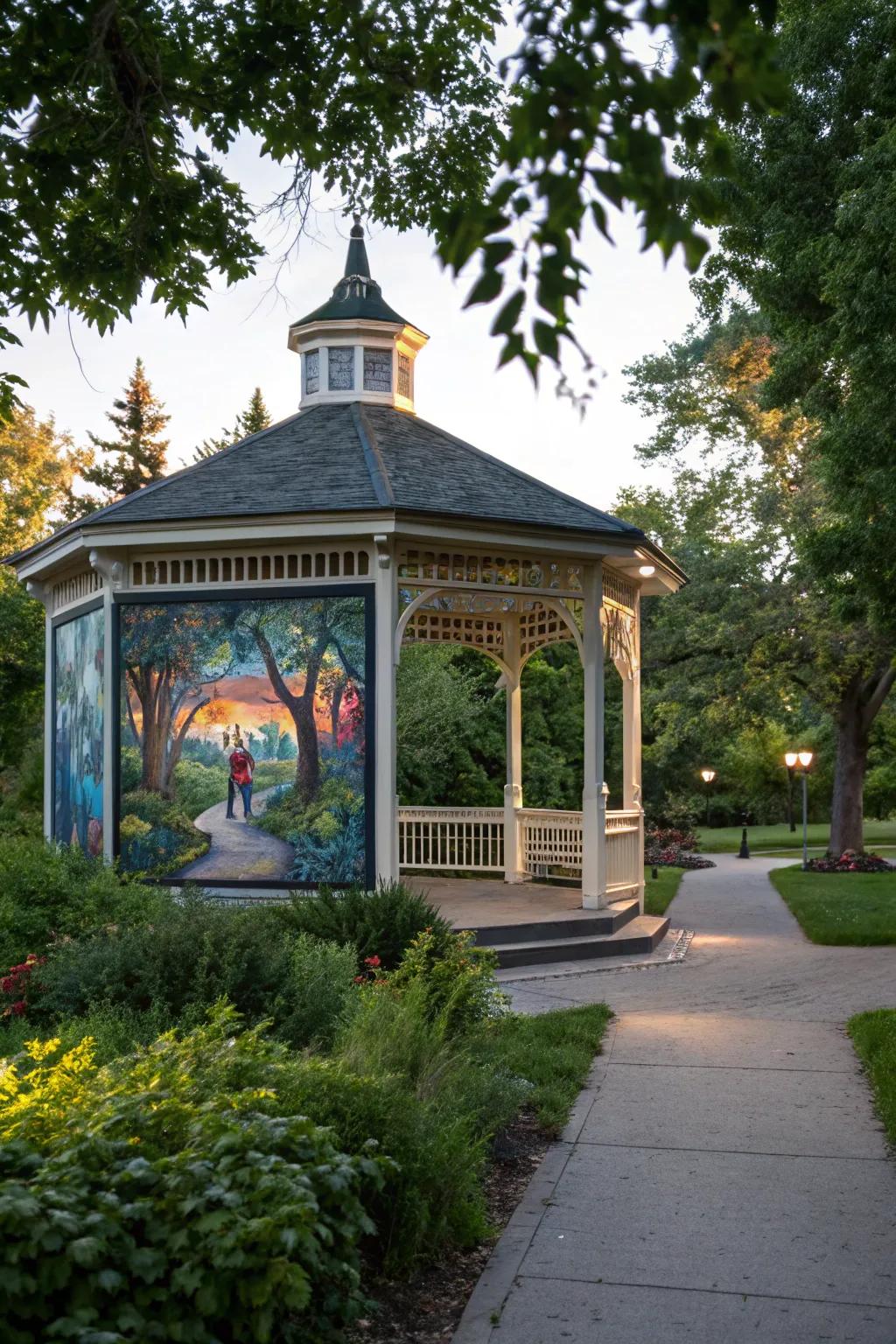 A gazebo with interactive art for a uniquely personal proposal.