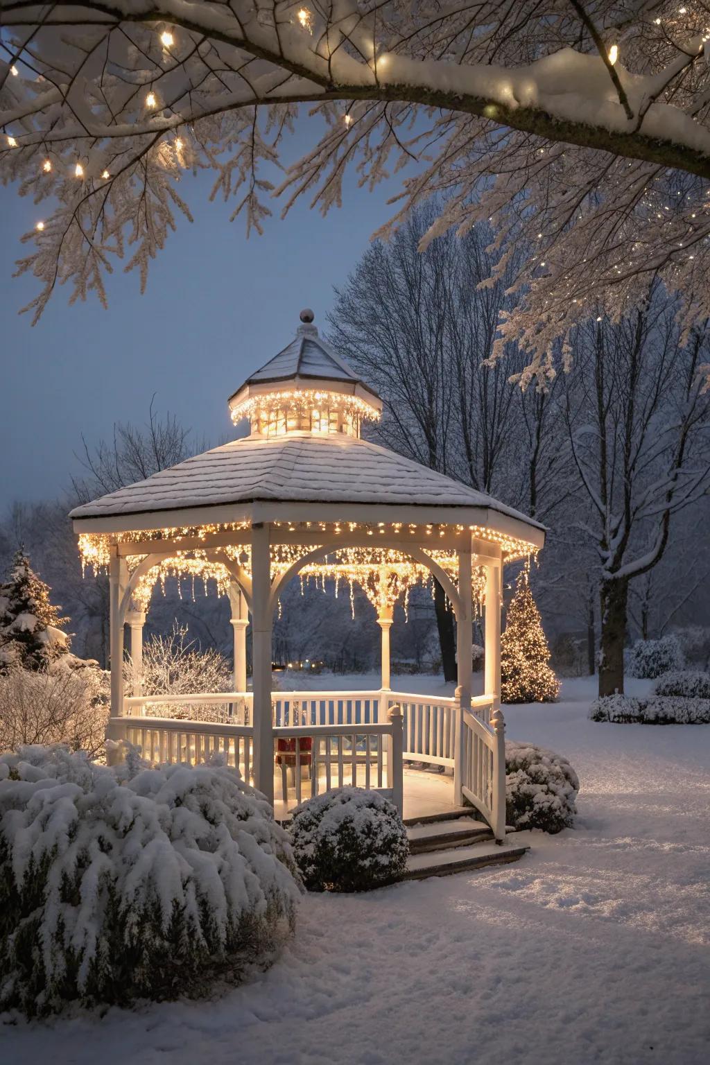 A winter wonderland gazebo, perfect for a cozy winter proposal.