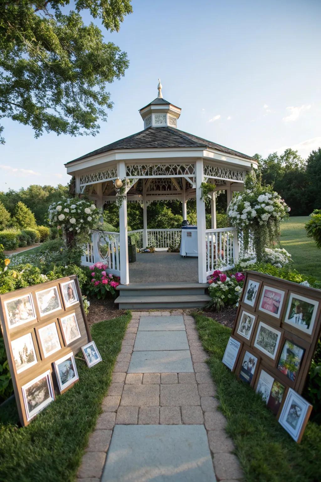 A personalized pathway leading to a gazebo for a memorable proposal.