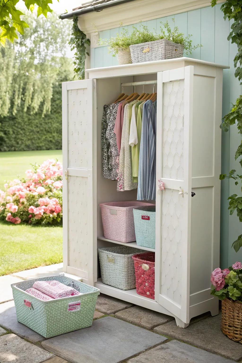 Color coordination enhances the visual appeal of storage.