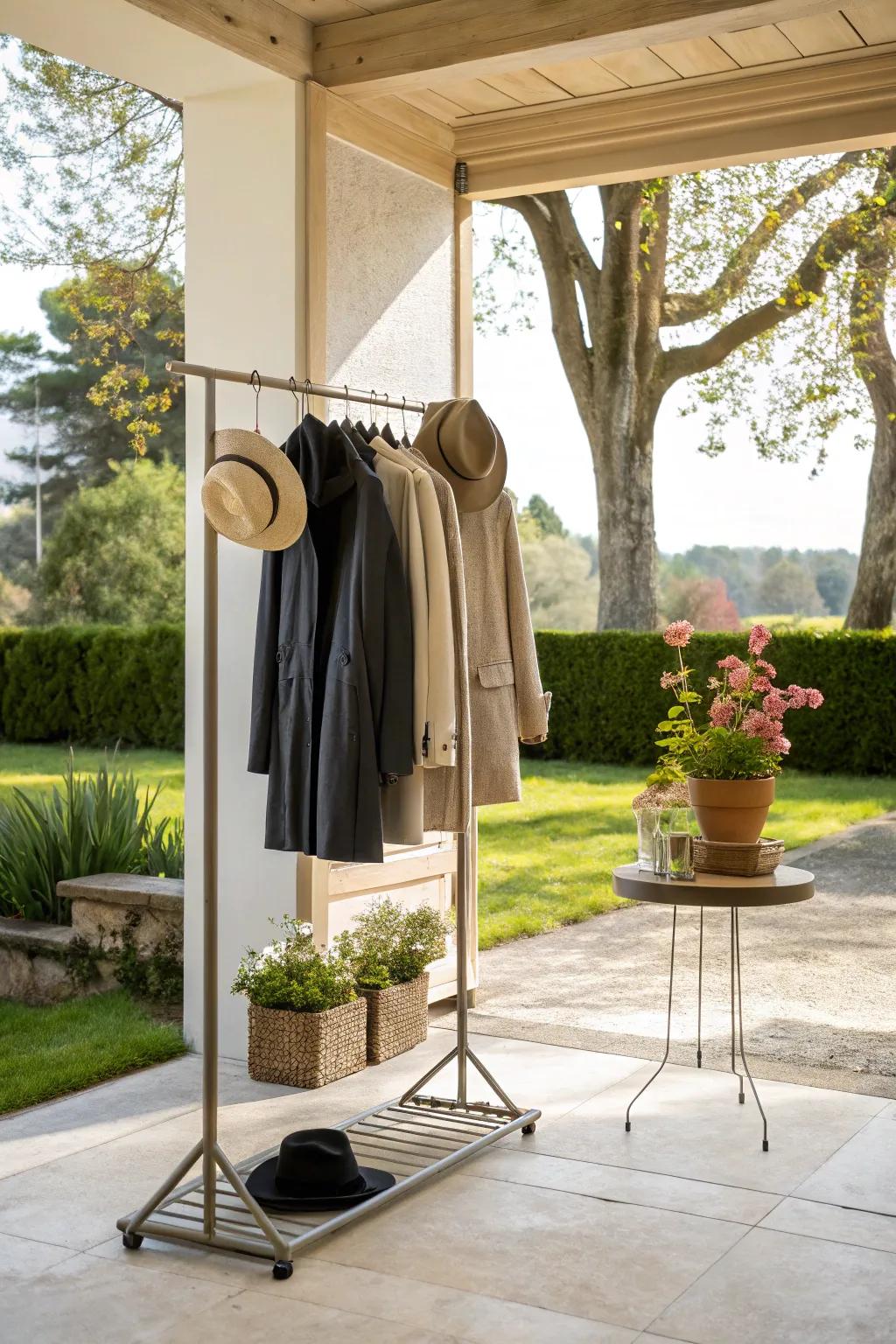 Freestanding racks add versatility to outdoor storage.