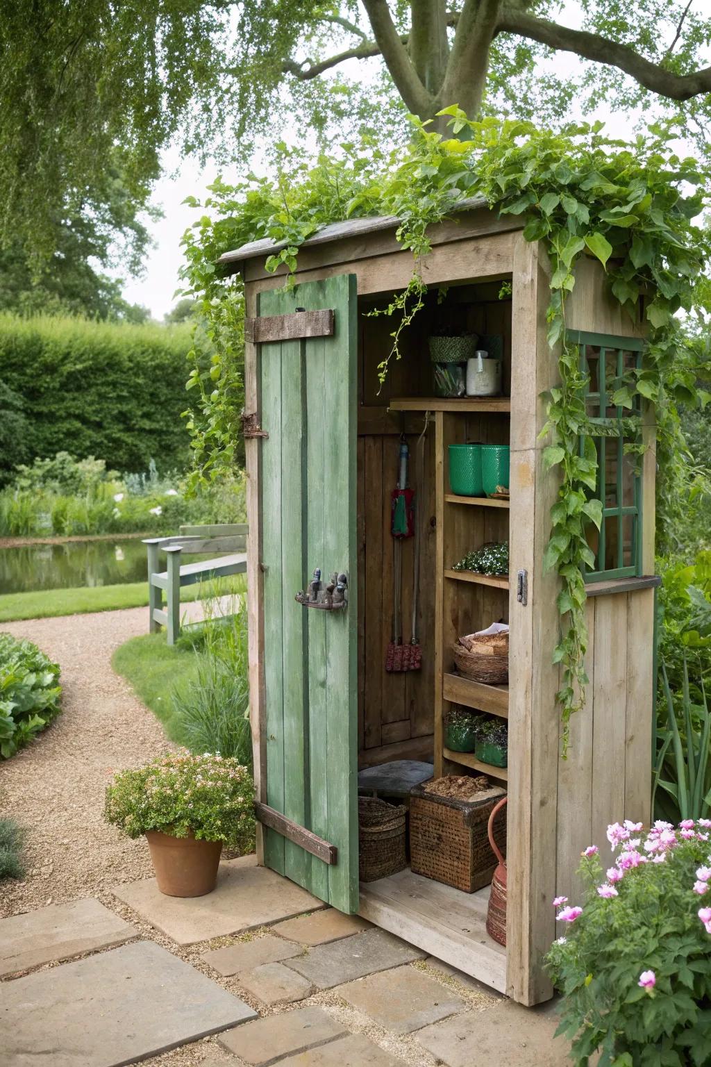 Themed closets add personality and charm to outdoor spaces.