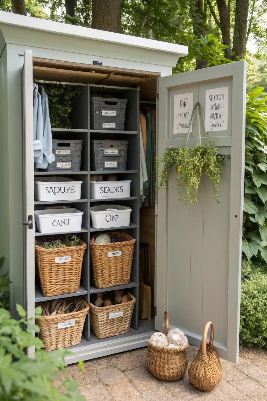 Bins and baskets keep small items neatly organized.