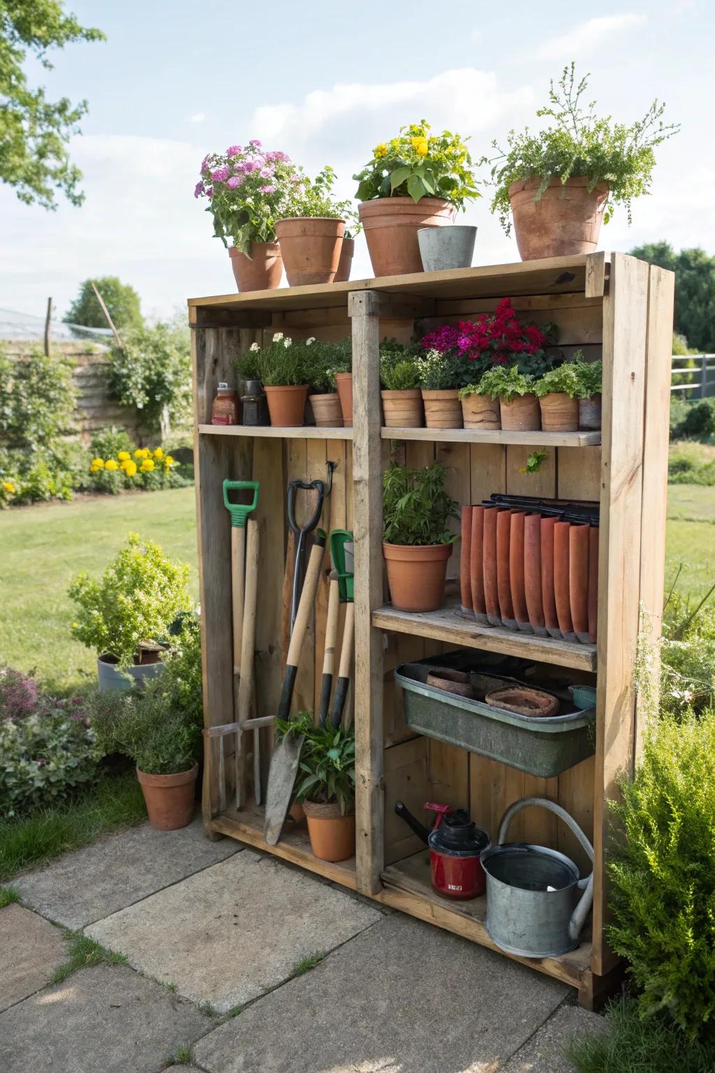 Open shelving provides quick access to outdoor essentials.