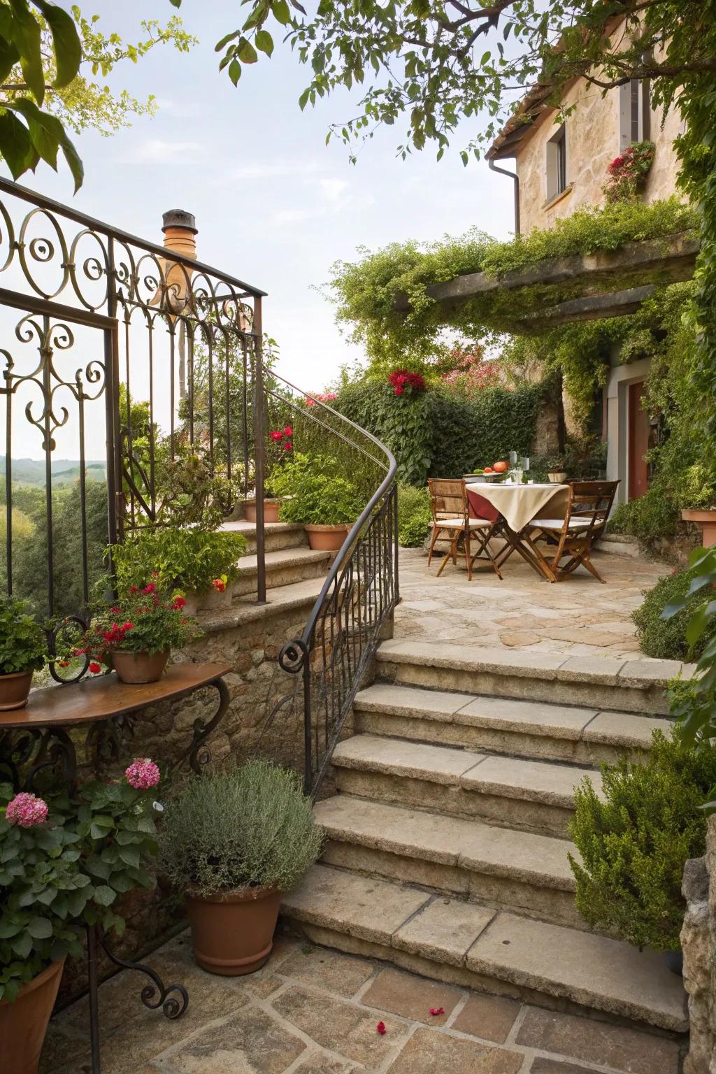 Decorative railings add safety and elegance to your steps.