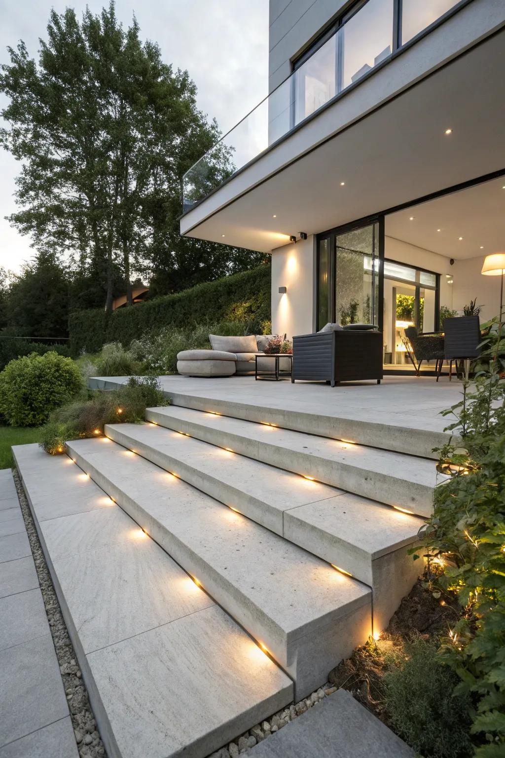 Concrete steps bring a modern edge to your outdoor space.