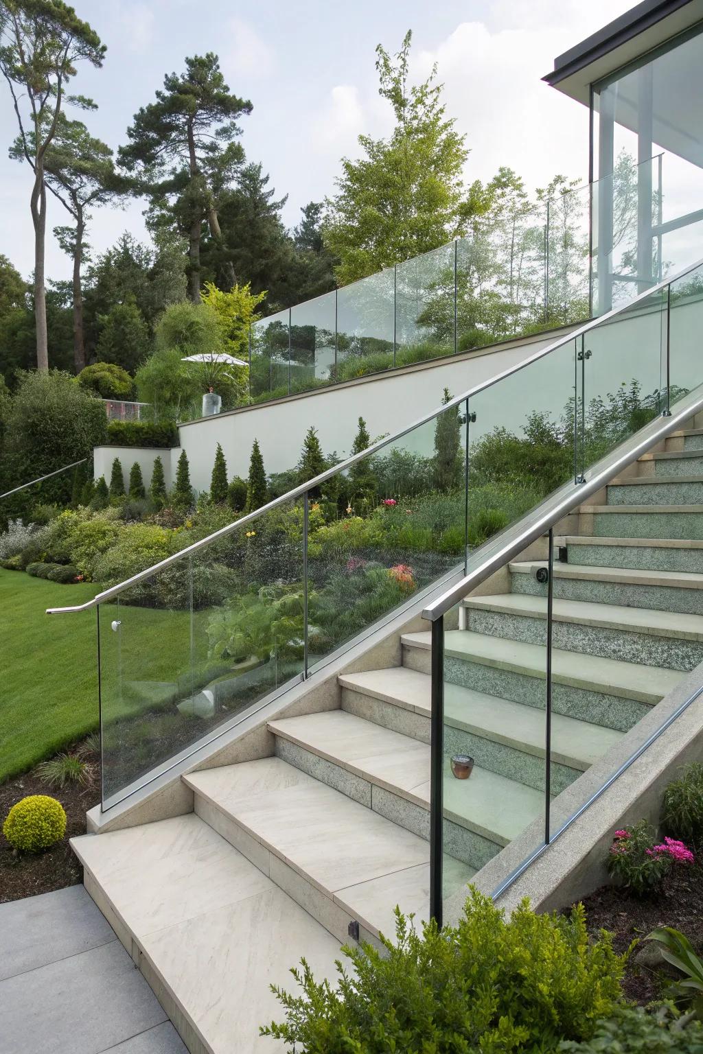 Glass railings maintain safety without obstructing the view.