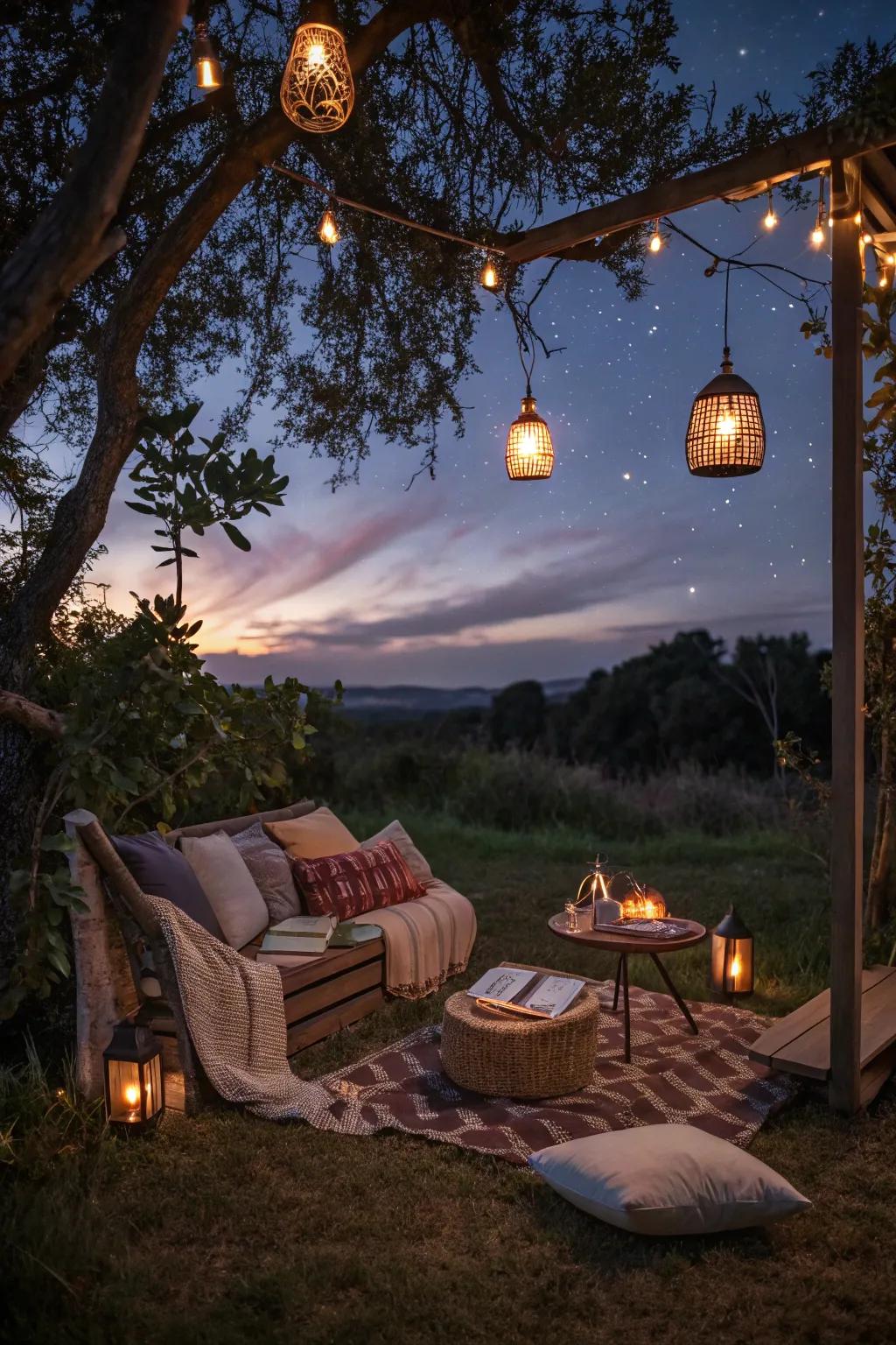 Illuminate your nook for nighttime reading with glowing lanterns.