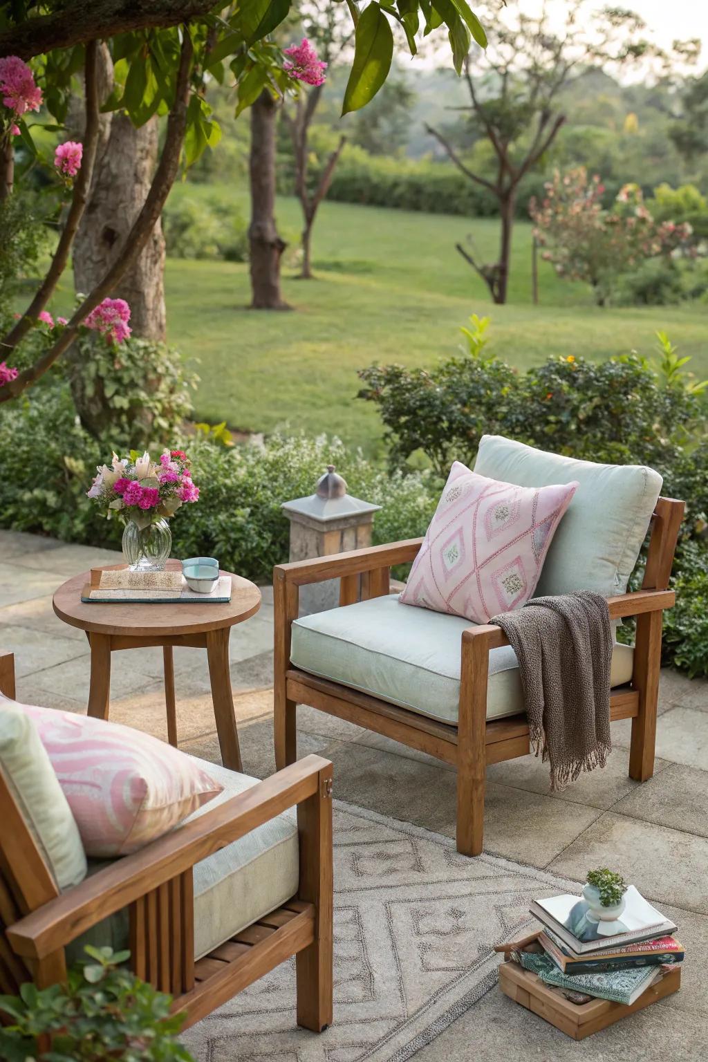 Enjoy your nook year-round with weather-proof furniture.