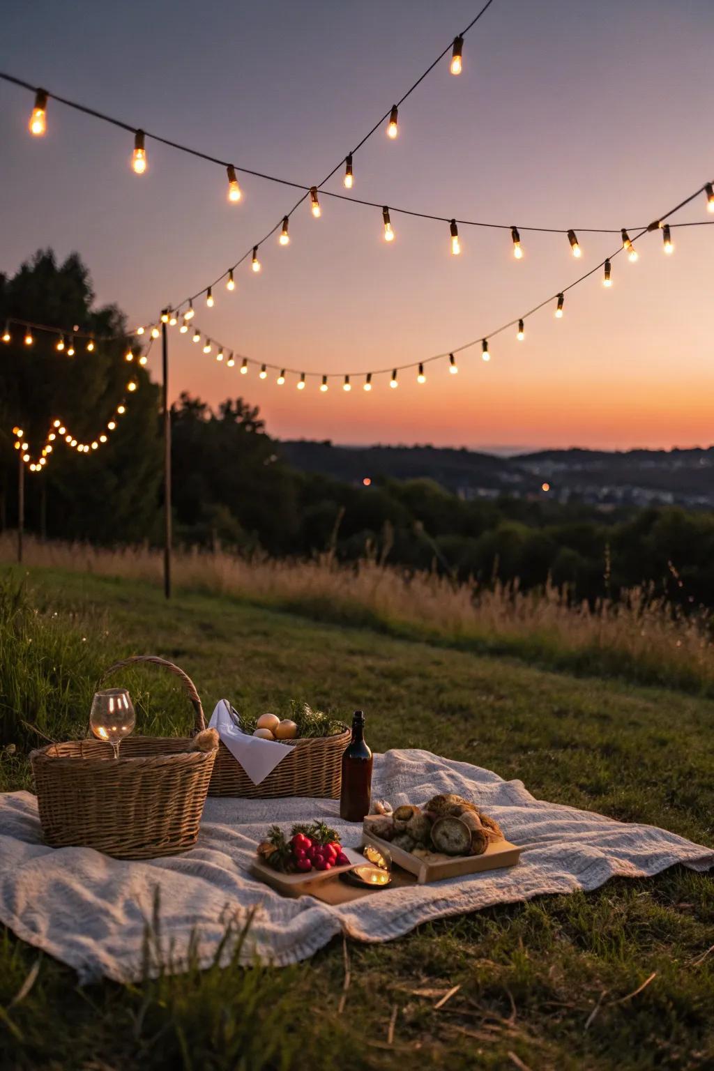 String lights add elegance and a magical glow to your picnic.