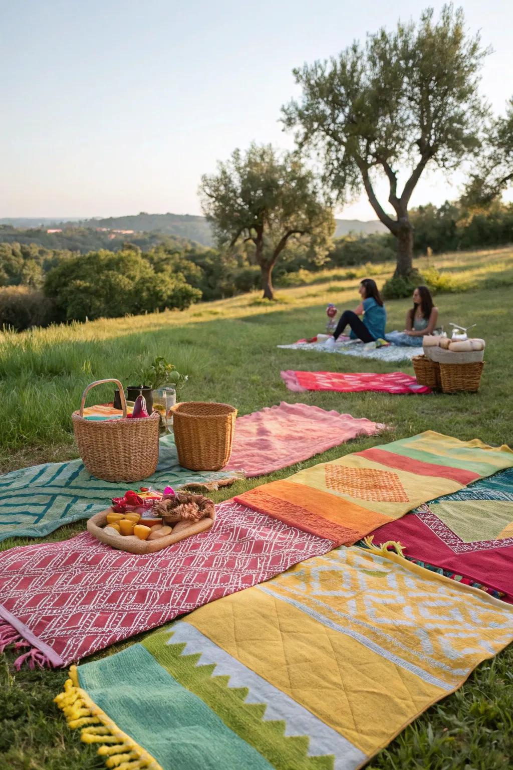Rugs add warmth and comfort to your outdoor picnic setting.
