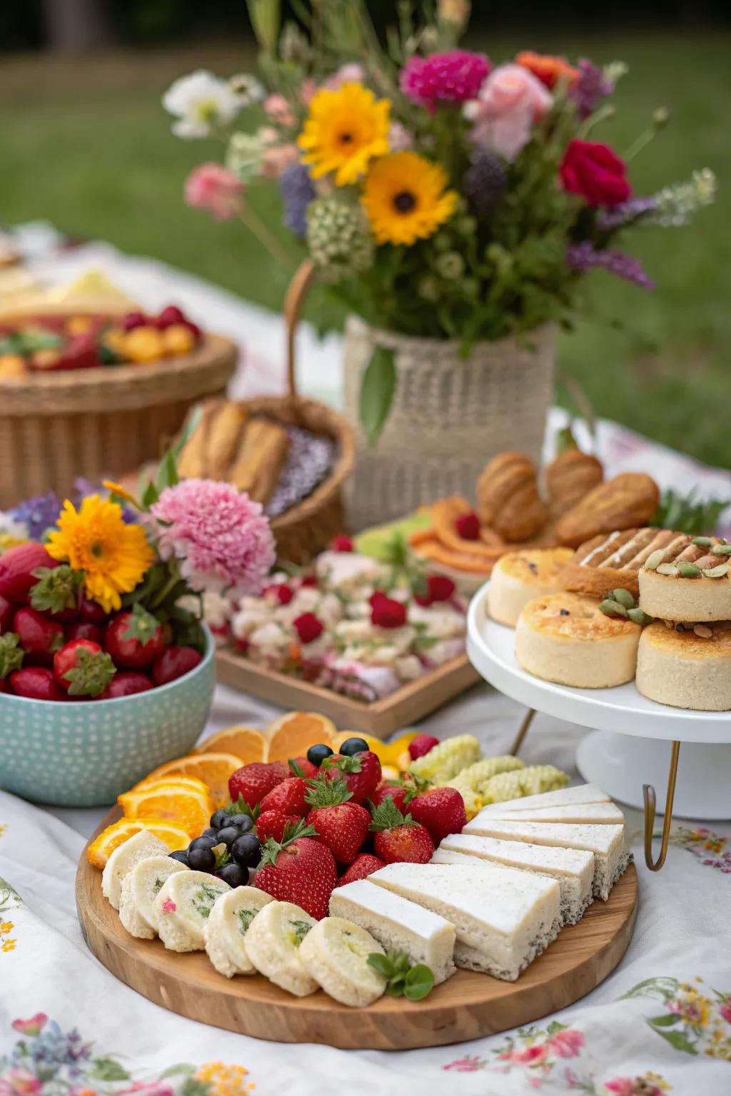 An artful display of picnic foods is both delicious and visually pleasing.