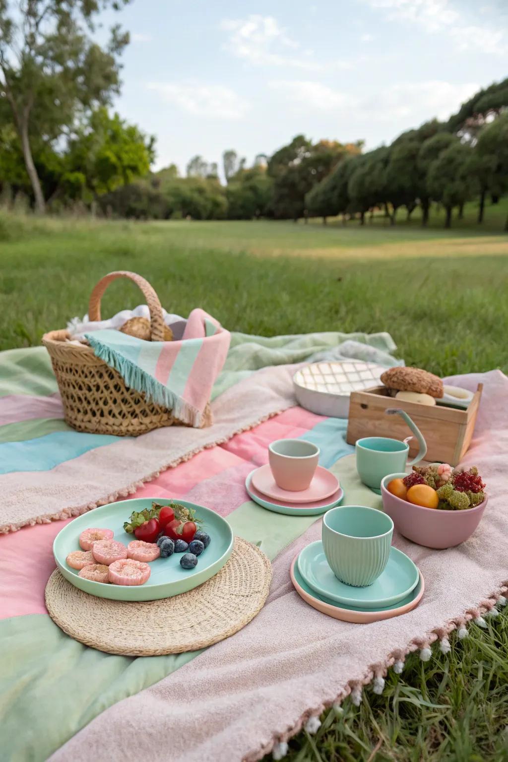 Pastel and earth tones create a serene and inviting atmosphere.