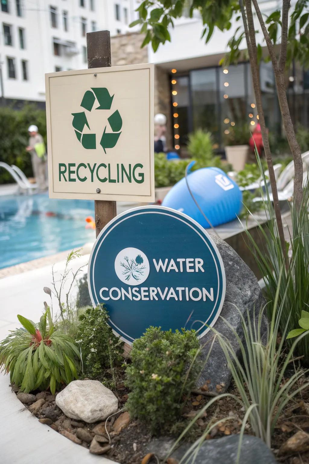 Encourage eco-friendliness with sustainability signs.