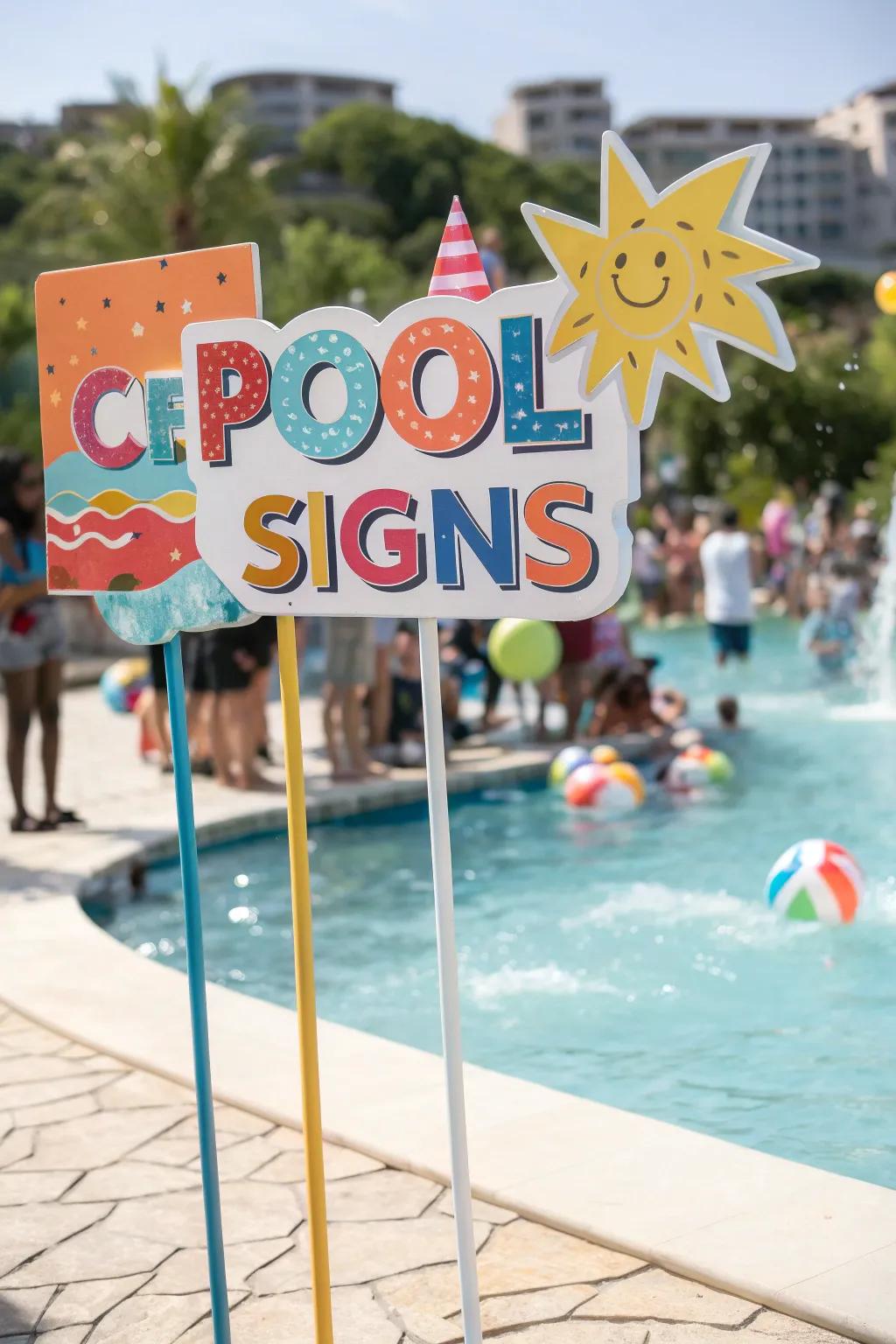 Celebrate in style with festive pool signage.