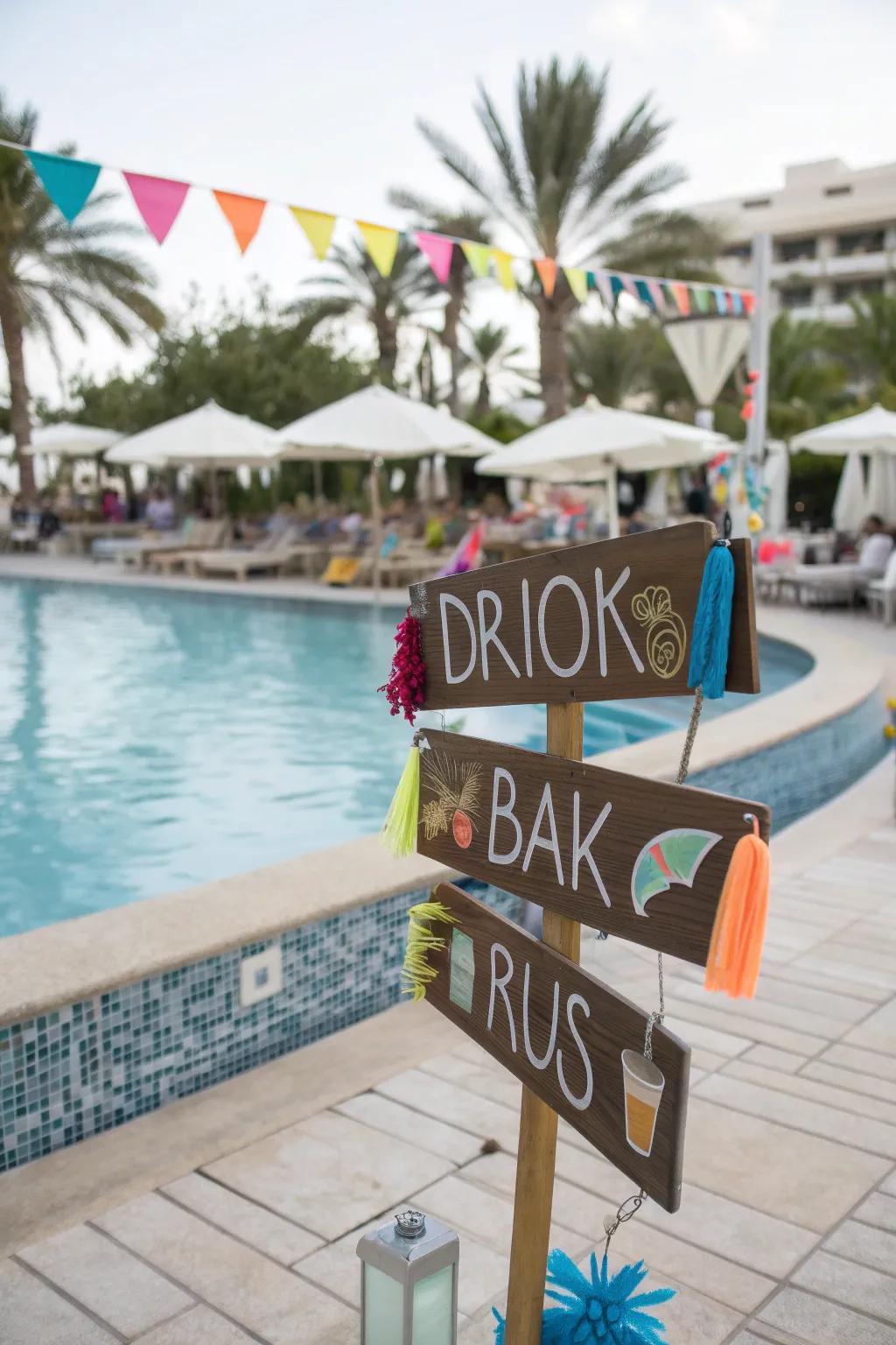 Bring smiles with poolside bar etiquette signs.