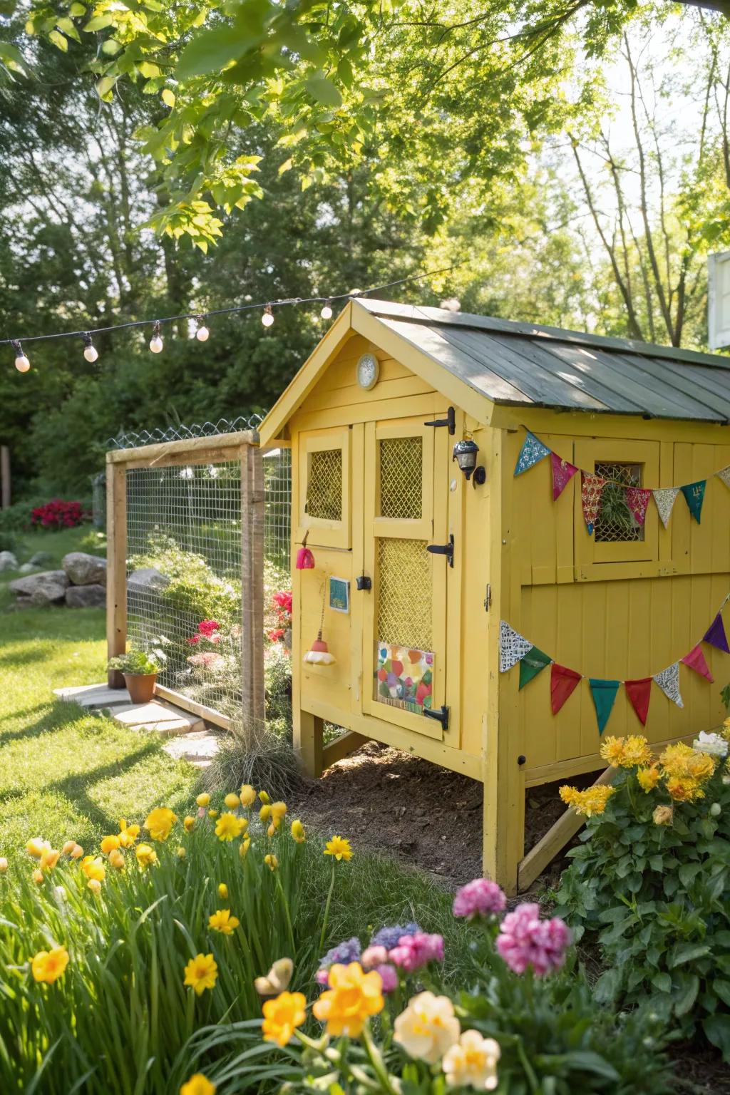 Yellow adds a cheerful and inviting touch to your coop.
