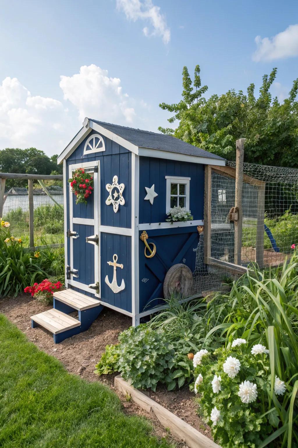 Navy blue adds a classic nautical touch to your coop.