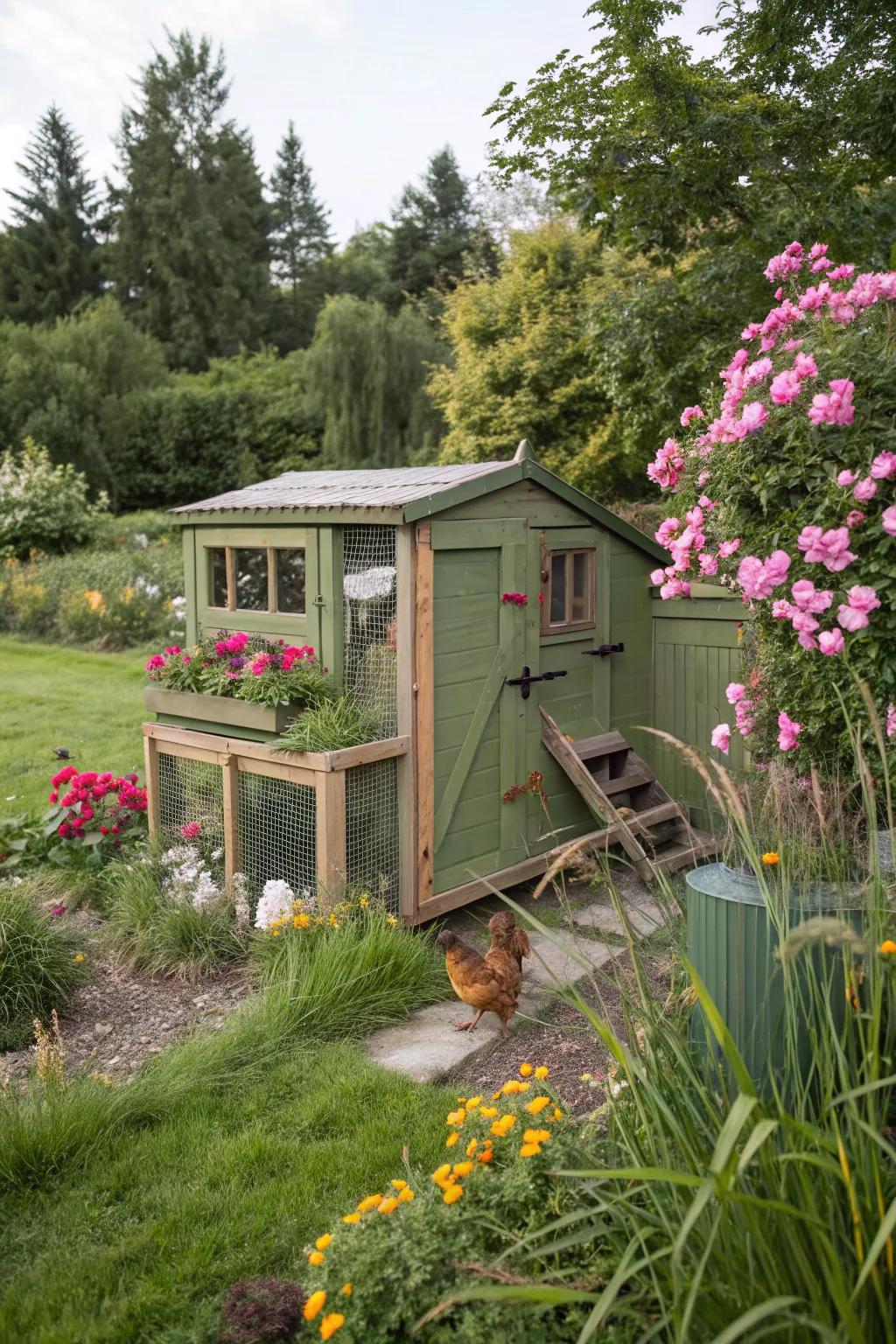 Olive green offers a serene and earthy vibe for your coop.