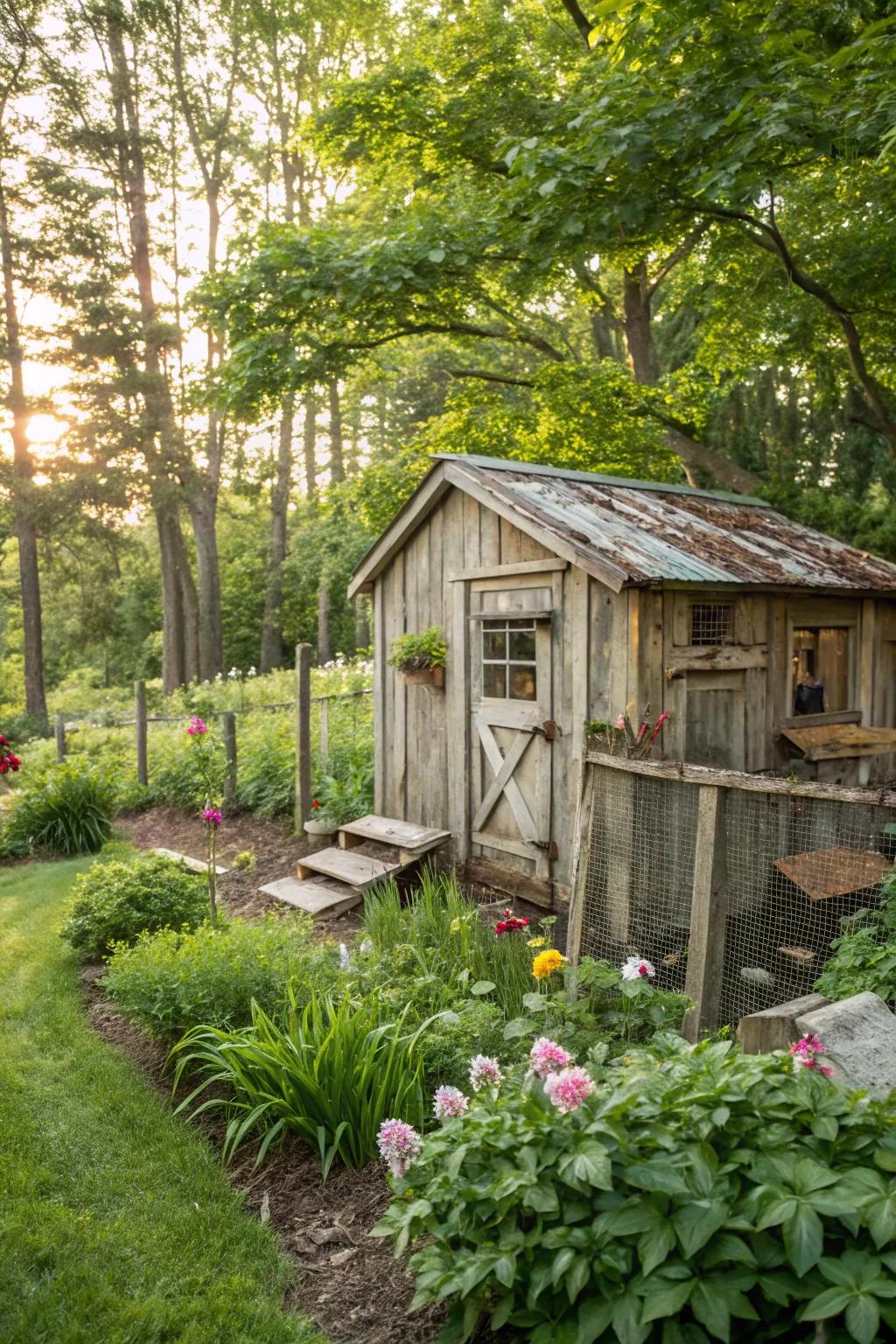 Rustic wood tones blend seamlessly with the natural environment.