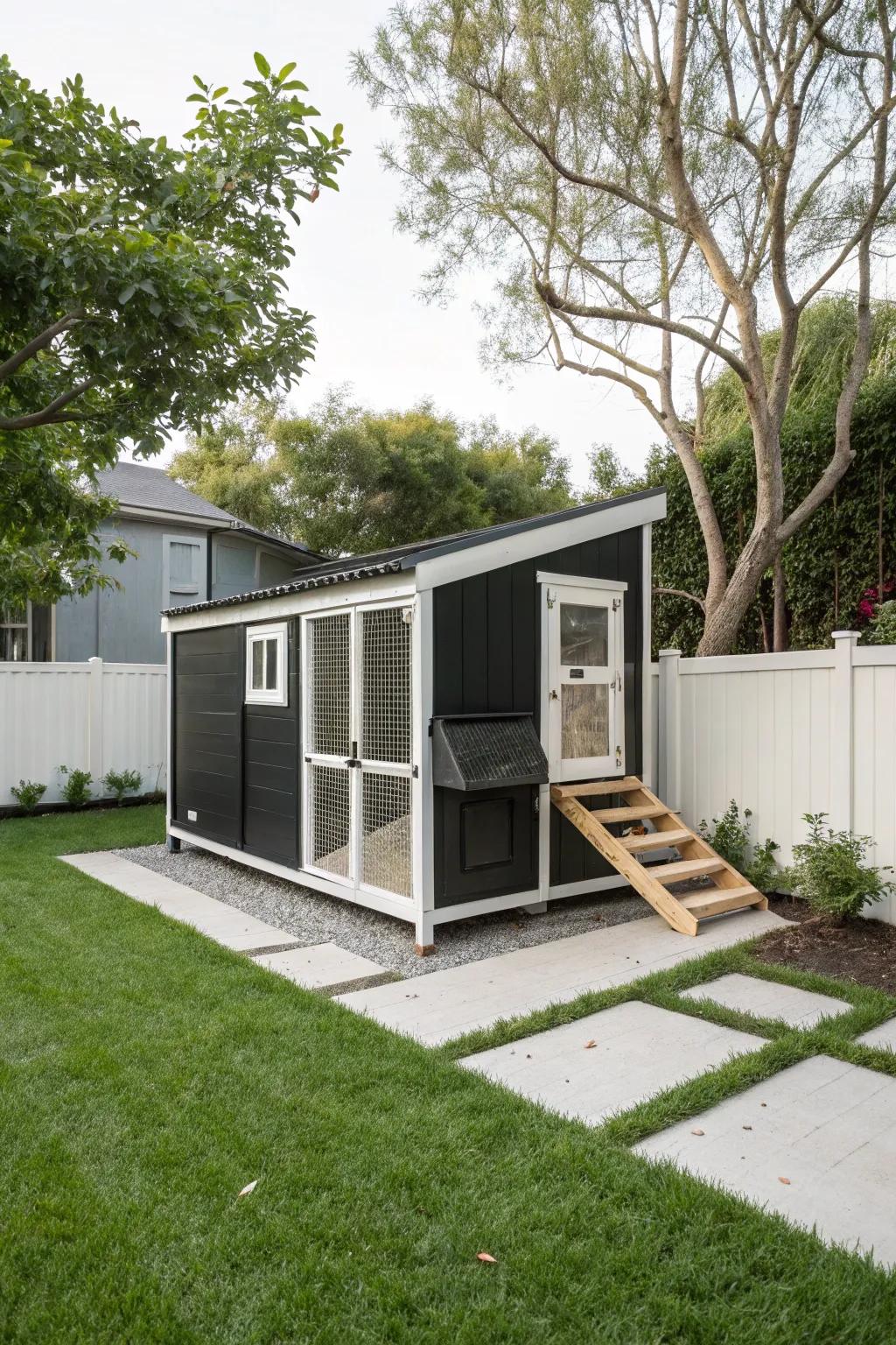 A chic black and white coop for a sleek, modern look.