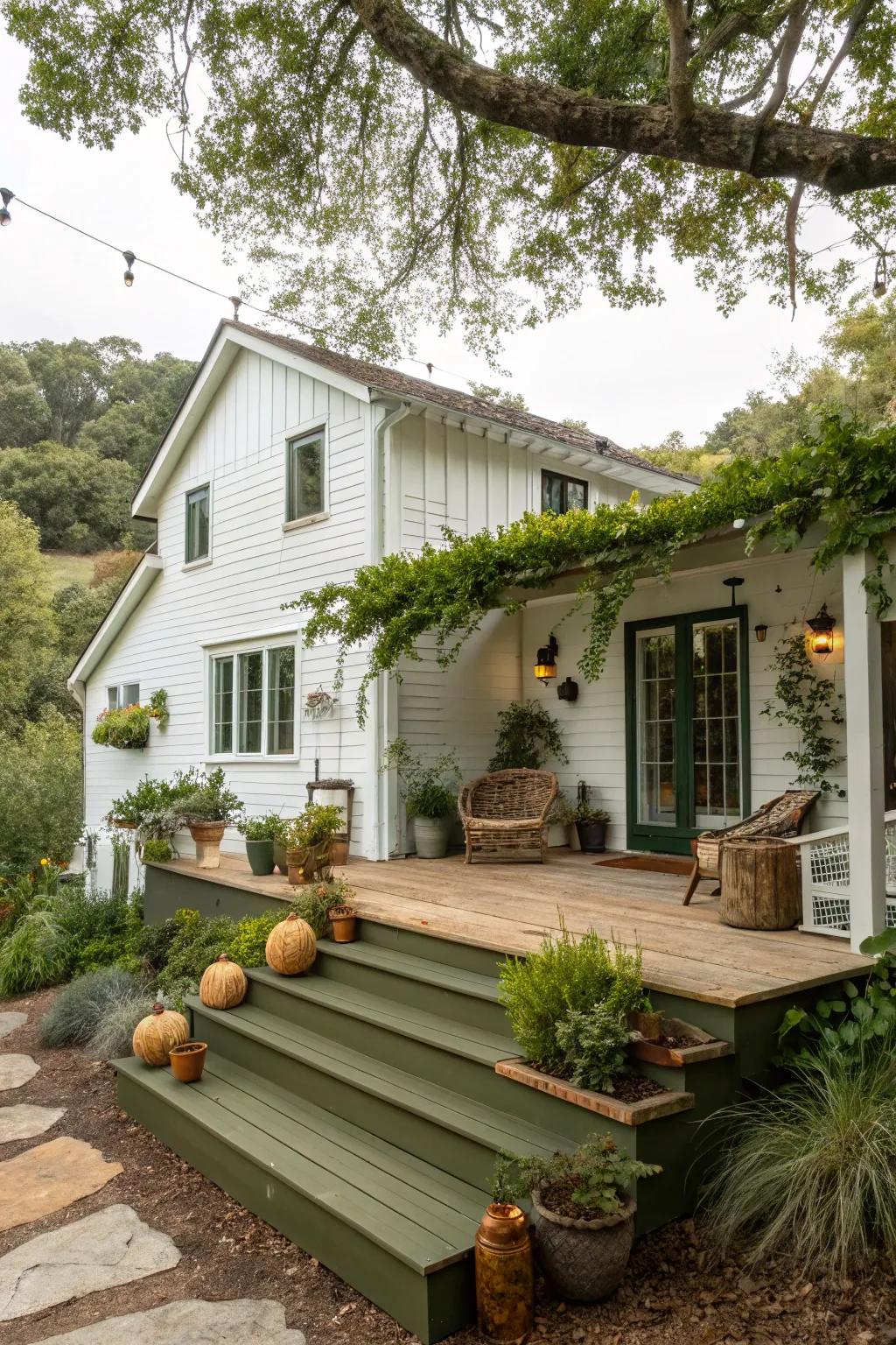 Olive green blends beautifully with nature for a seamless look.