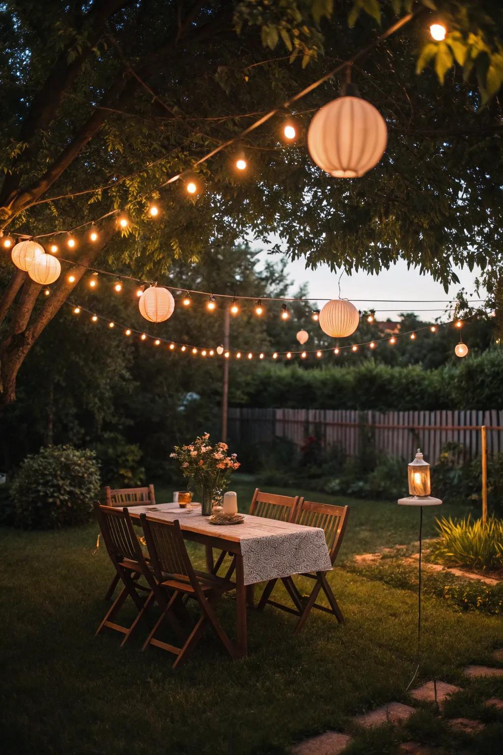 Creative lighting transforms your backyard into an enchanting night-time retreat.