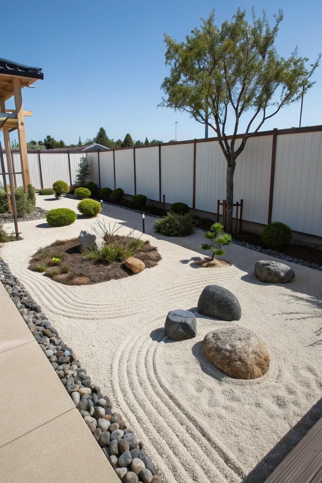 A Zen garden offers a tranquil escape right in your backyard.