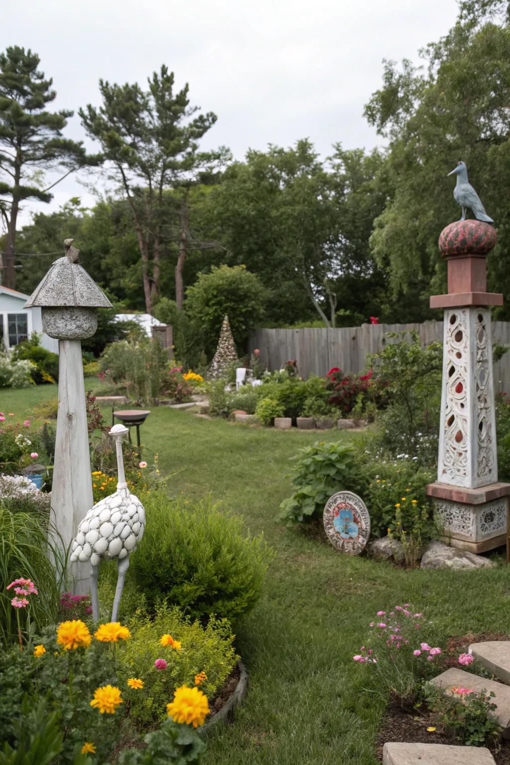Art installations add a unique and personal touch to your backyard.
