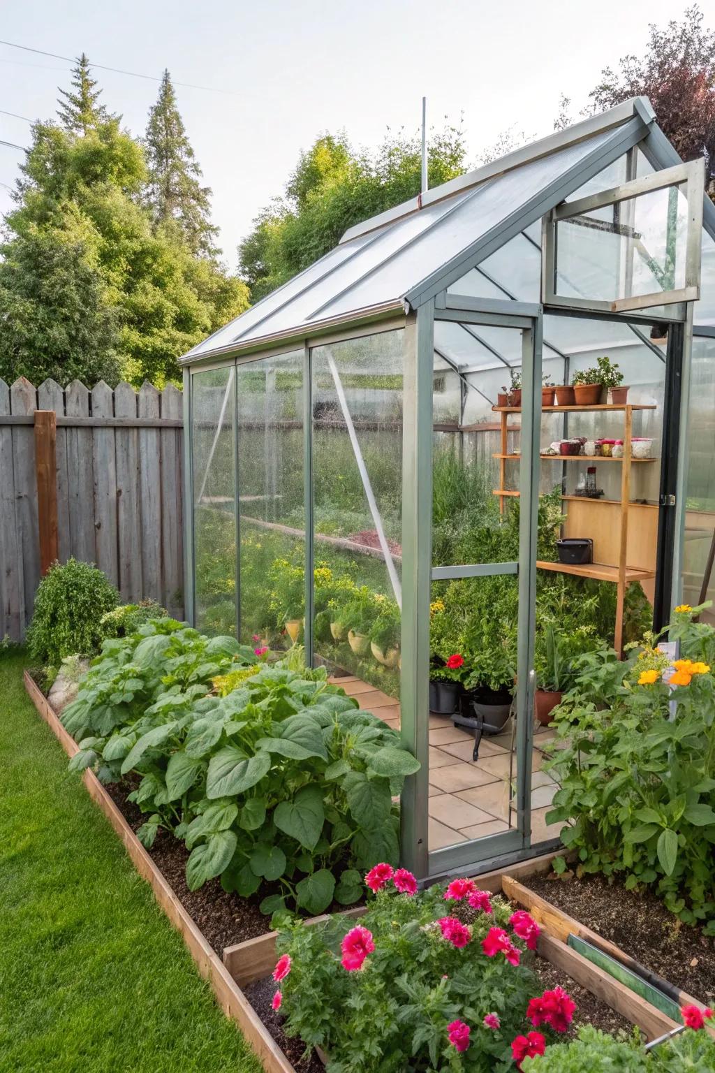 A greenhouse is a delightful addition for year-round gardening.