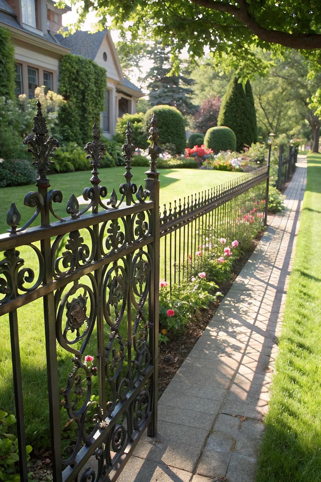 Intricate patterns add timeless elegance to any iron fence.
