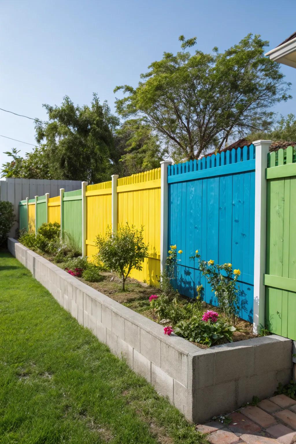 Color blocking adds a bold statement to a modern fence design.