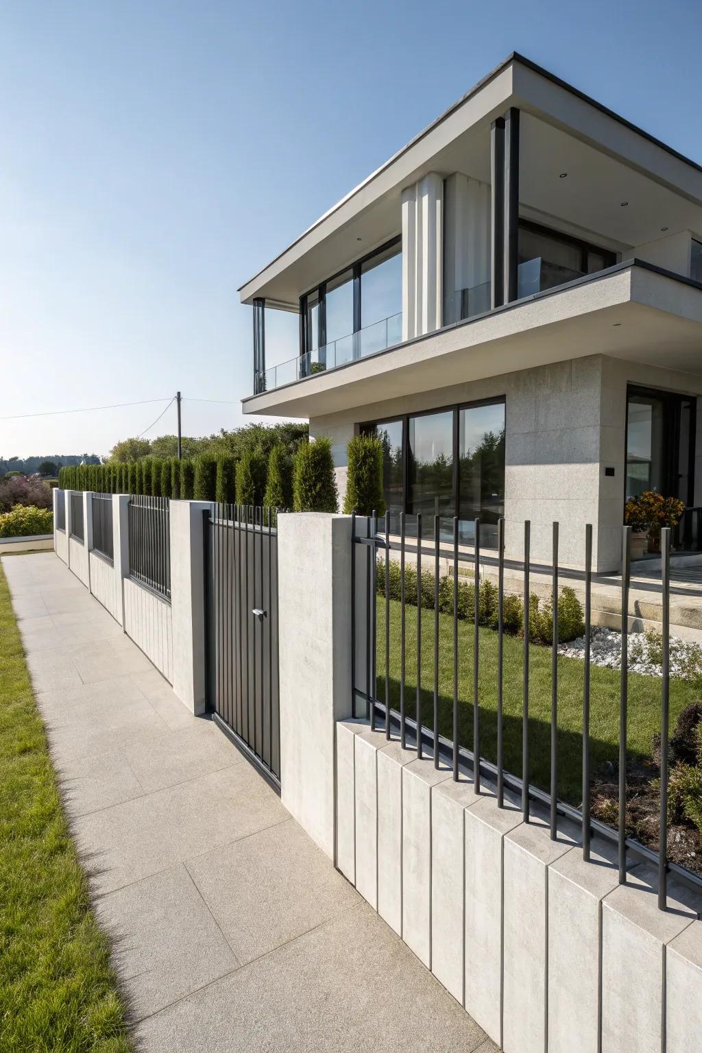Clean lines and a concrete base define this minimalist fence.