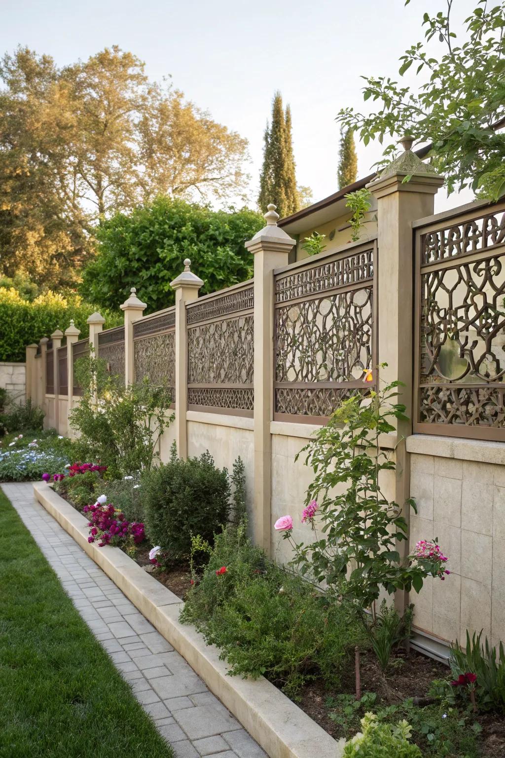 Decorative panels on a concrete base add personality to outdoor spaces.