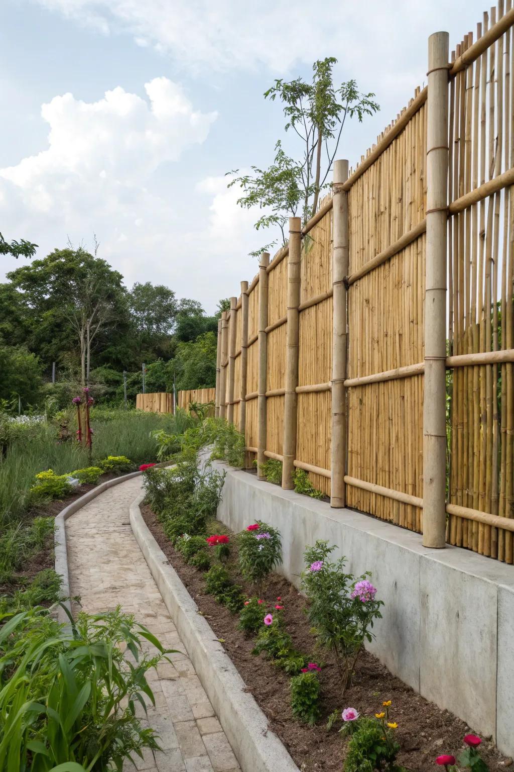 Bamboo and concrete combine for a sustainable fence solution.