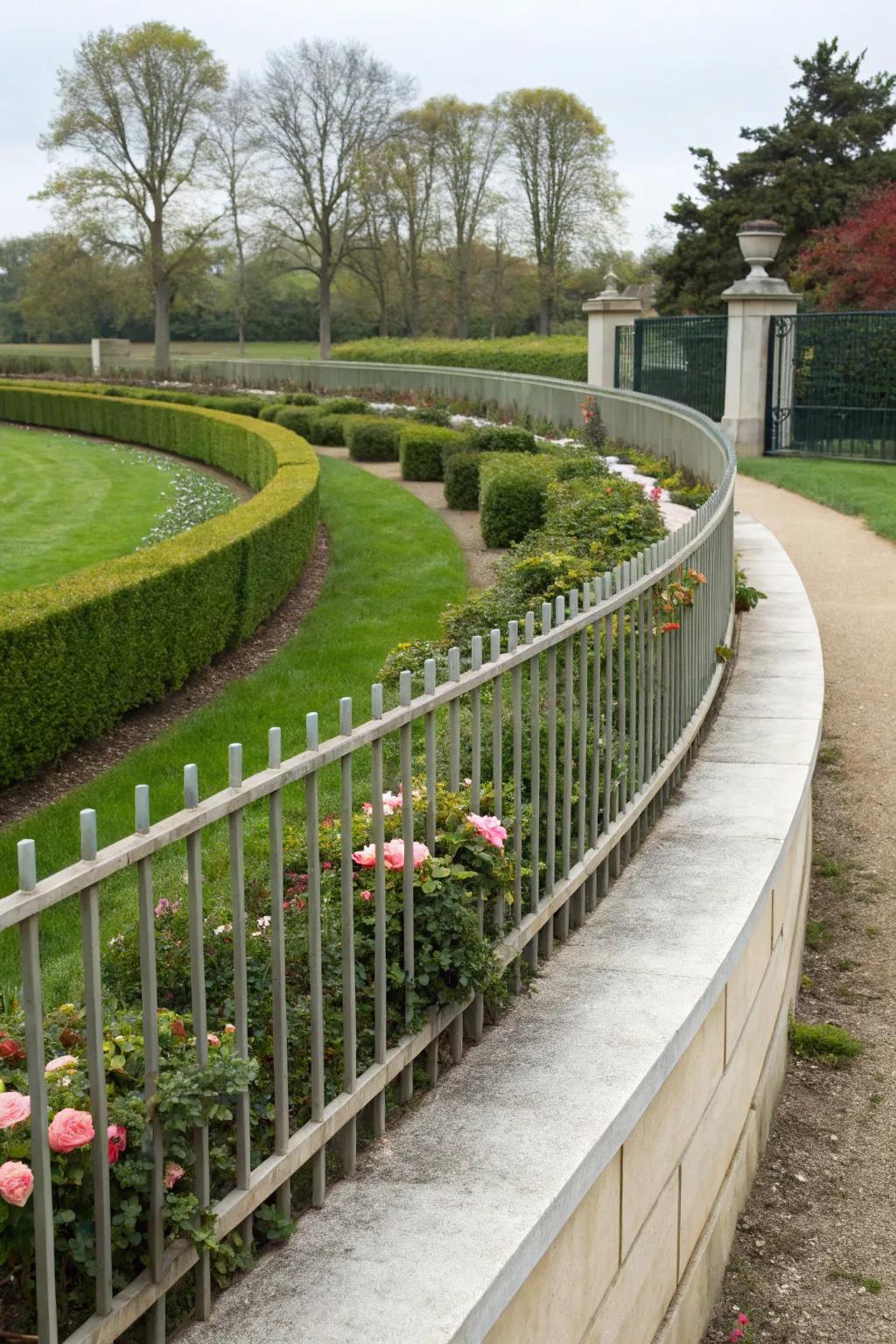 Curved lines add elegance and interest to a concrete-based fence.