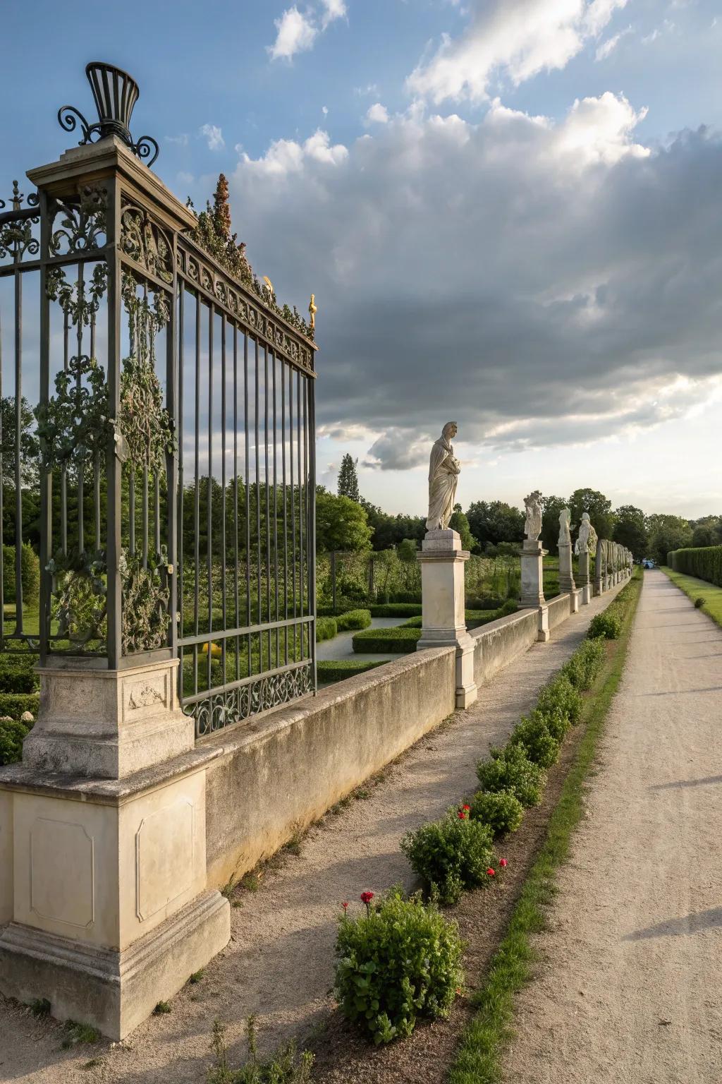 Artistic elements turn this concrete-based fence into outdoor art.
