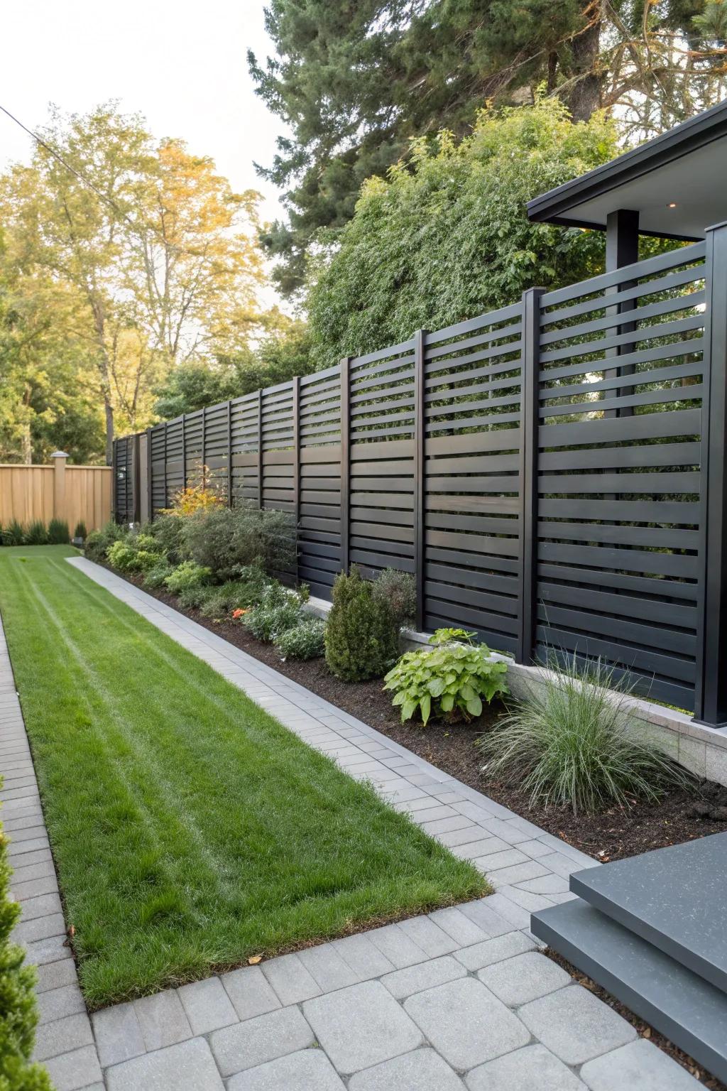 Achieve a modern vibe with horizontal slat fencing.