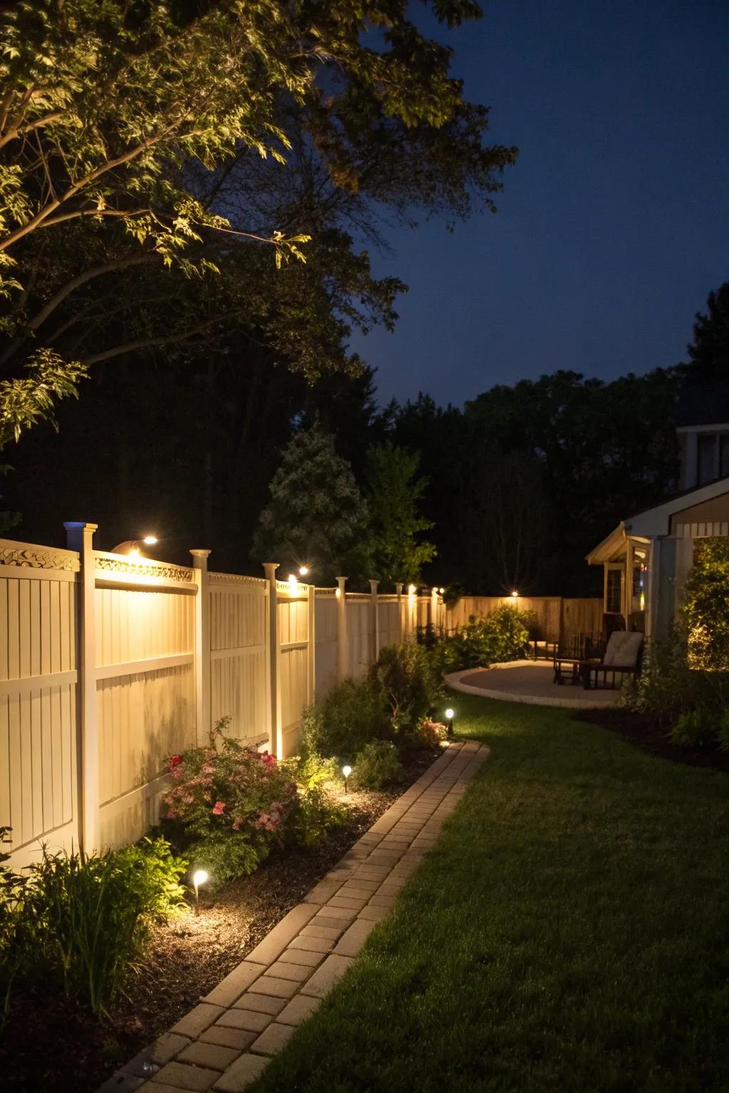 Enhance your fence with integrated lighting for nighttime charm.