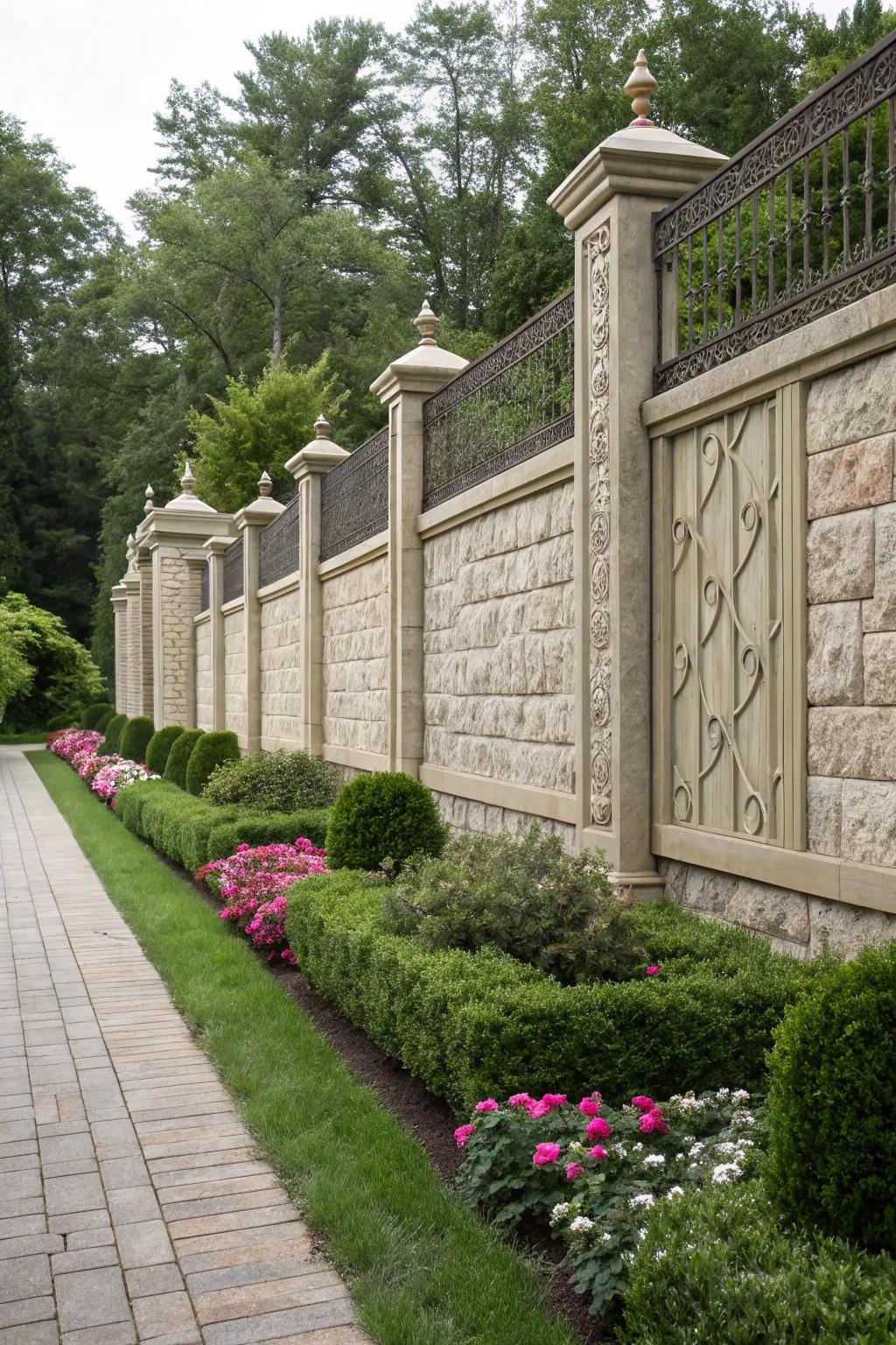 Create a luxurious look with textured stone fencing.