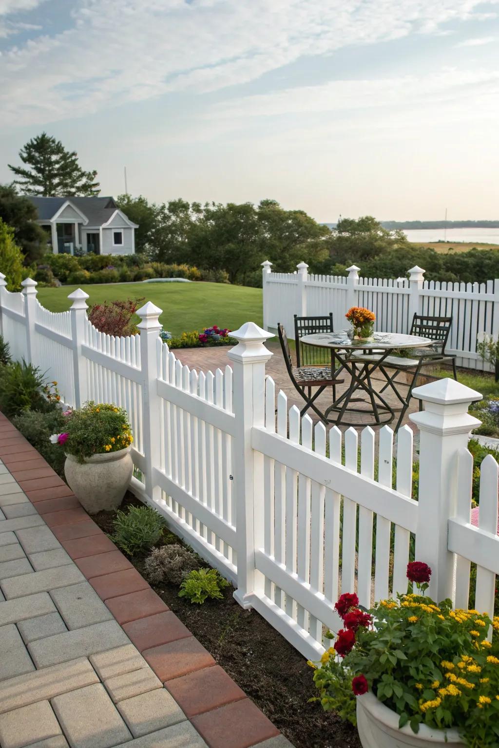 Classic elegance with a tall white picket fence.