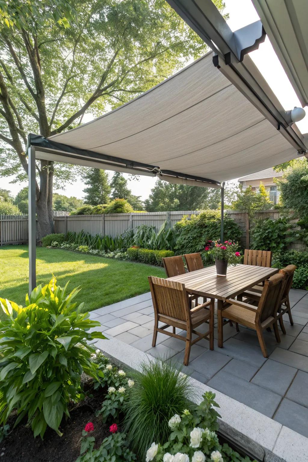 Retractable canopies offer flexible weather protection.