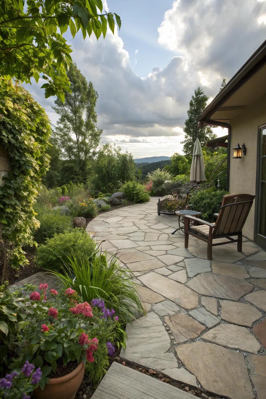 Natural stone adds elegance to patio flooring.